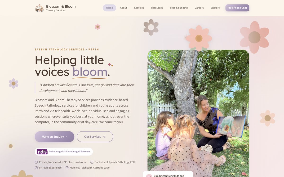 The Blossom and Bloom Therapy Services website